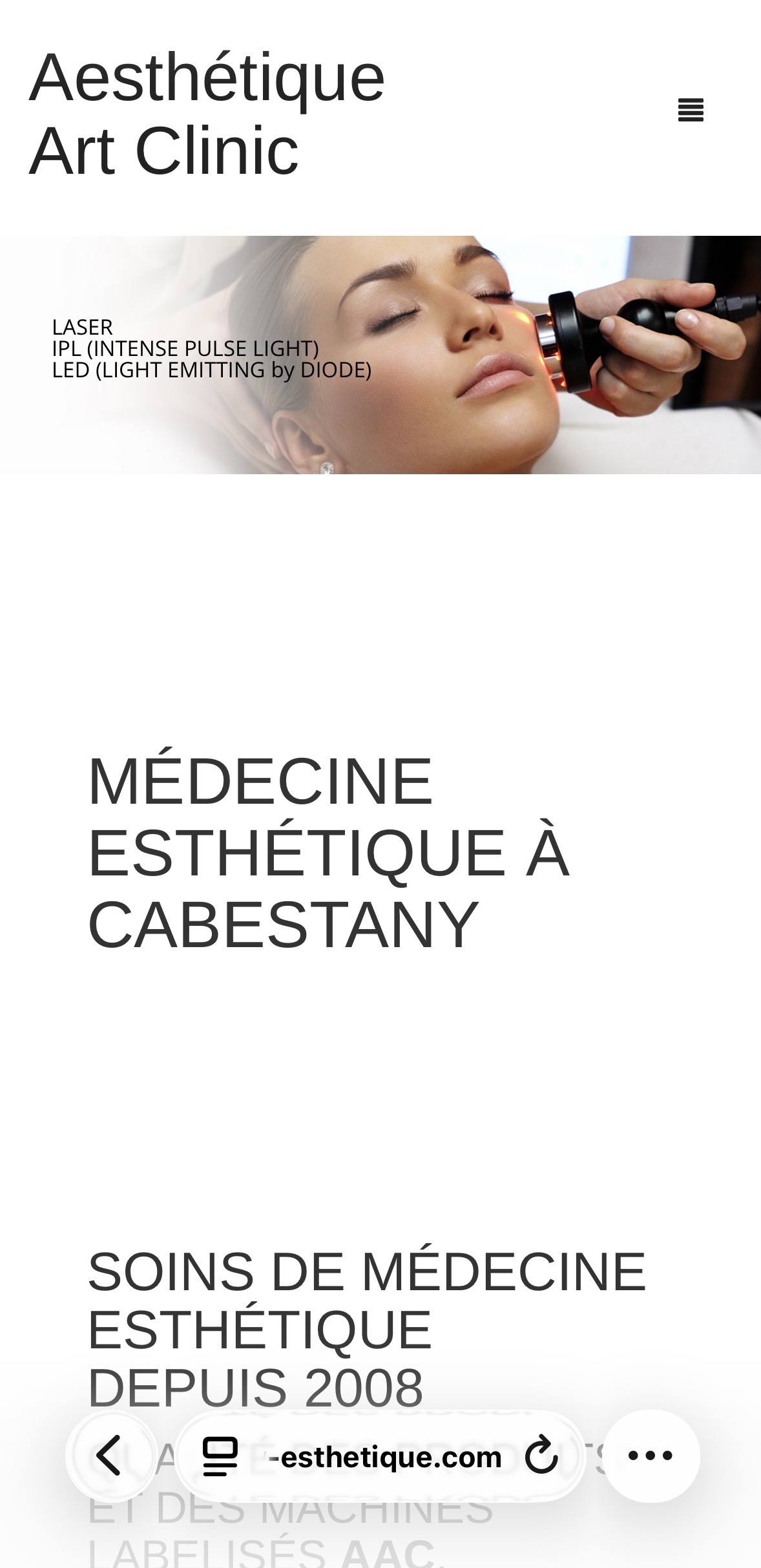 Ancienne version mobile du site de médecine esthétique du Dr Franck Desasy